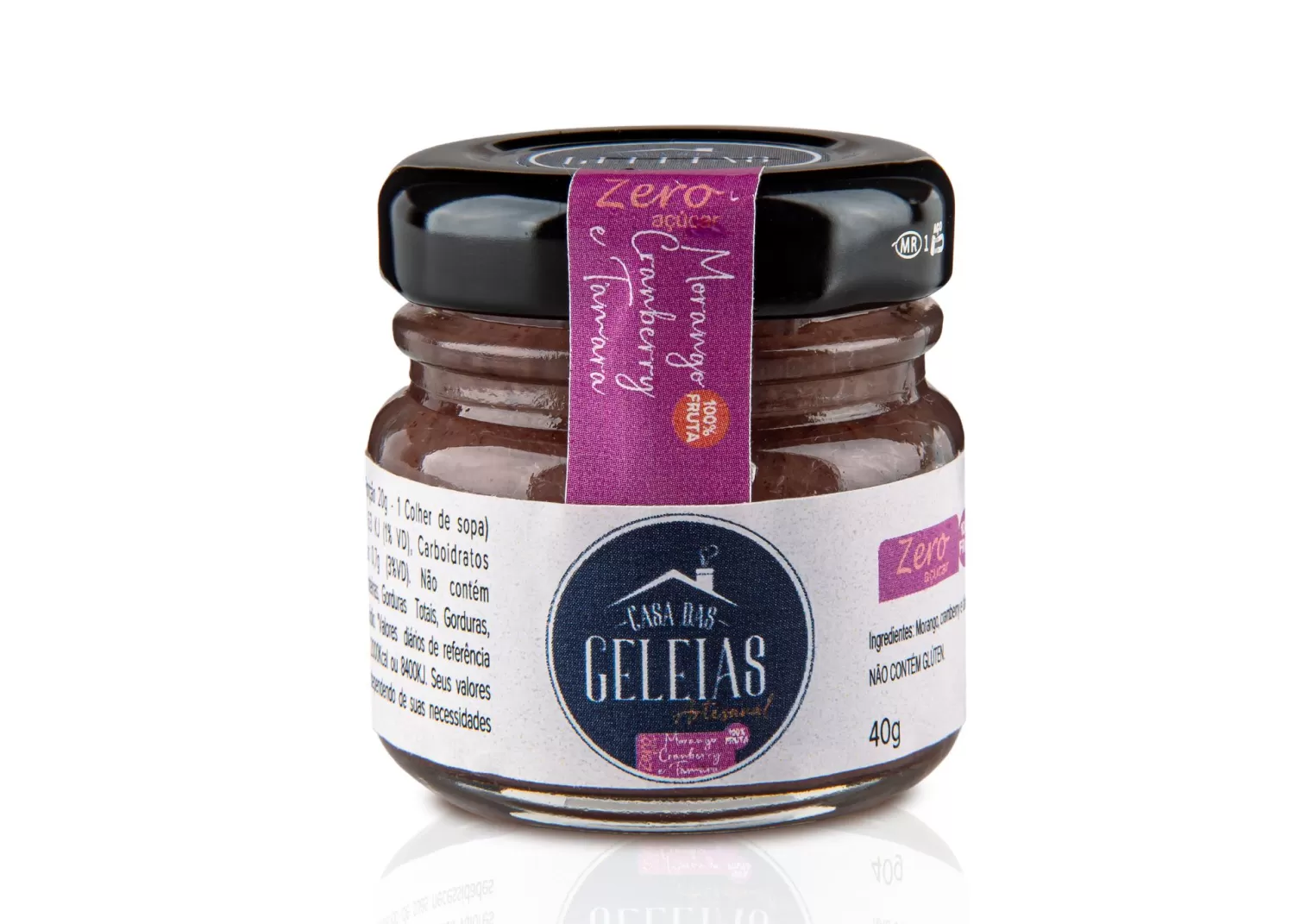 Mini Geleia Zero Açúcar de Morango, Cranberry e Tâmaras 40g - Casa das Geleias